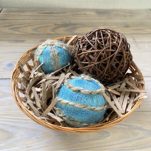 DECORATIVE BASKET Nautical Beach Coastal Centerpiece Filler Orbs Balls Wicker - Picture 2 of 11